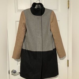RARE J.Crew Colorblock Color Block Funnel Neck Wool Coat Size 6 EUC